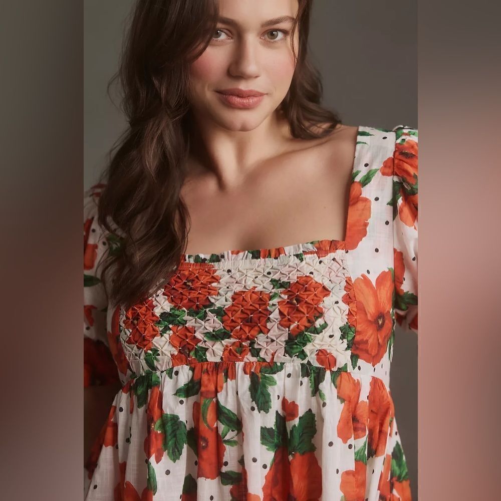Anthropologie Maeve Floral Square Neck Smocked Babydoll Dress NWT - Picture 8 of 15